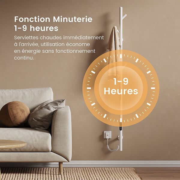 EMKE - EMKE Chauffe-serviettes Électrique, thermostat intelligent WiFi, sèche-serviettes électrique, barre unique, 150 cm de hauteur, Blanc - large