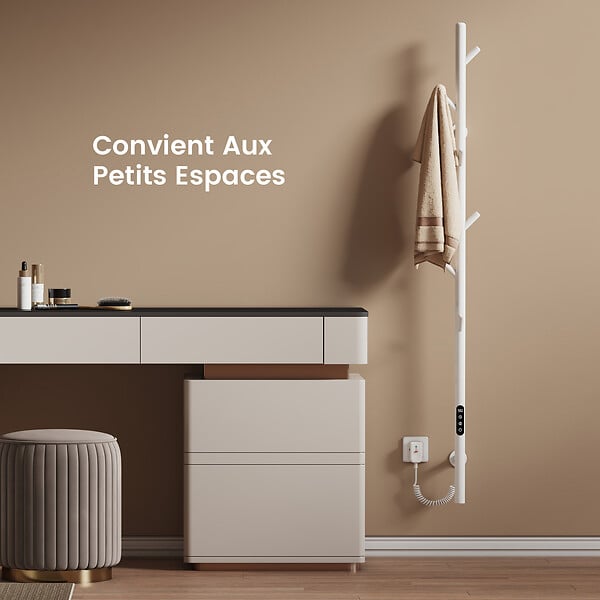 EMKE - EMKE Chauffe-serviettes Électrique, thermostat intelligent WiFi, sèche-serviettes électrique, barre unique, 150 cm de hauteur, Blanc - large