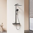 EMKE - EMKE Colonne de douche Thermostat Ensemble de colonne de douche avec plaque thermostatique de 40 cm, douchette à effet pluie, Gris métal - vignette