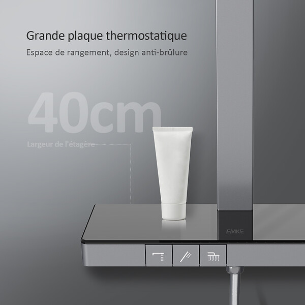 EMKE - EMKE Colonne de douche Thermostat Ensemble de colonne de douche avec plaque thermostatique de 40 cm, douchette à effet pluie, Gris métal - large