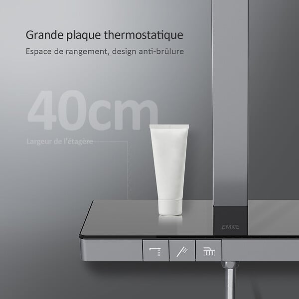 EMKE - EMKE Colonne de douche Thermostat Ensemble de colonne de douche avec plaque thermostatique de 40 cm, douchette à effet pluie, Gris métal - large