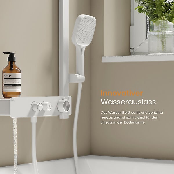 EMKE - EMKE Colonne de Douche Thermostatique – Blanc Mat, Débit d'Eau Ajustable,Design Minimaliste Séparé, Douchette 3 Fonctions,Kit de Douche - large