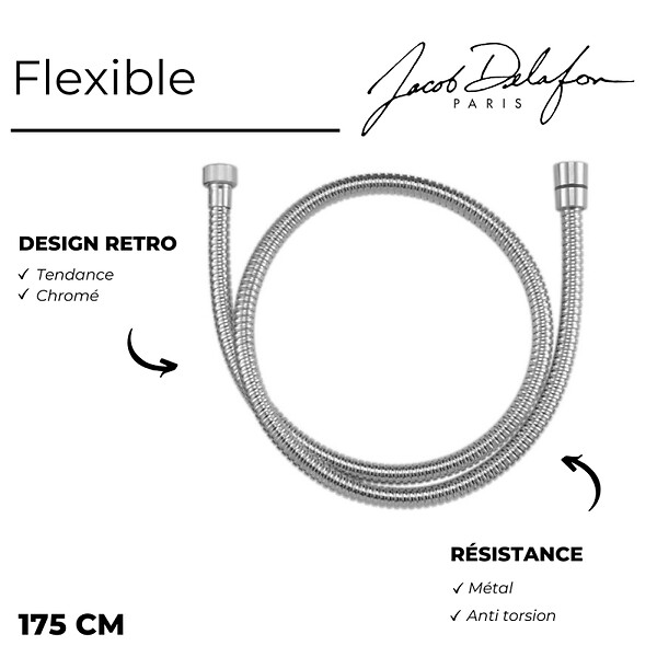 JACOB DELAFON - Pommeau de douche Shift+ rond 2 jets chromé + flexible 175 cm métal - large
