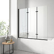 EMKE - EMKE Pare-baignoire paroi de douche pour baignoire noir mat 3 parties pliable 120x140cm pare-baignoire 6mm NANO GLASS - vignette