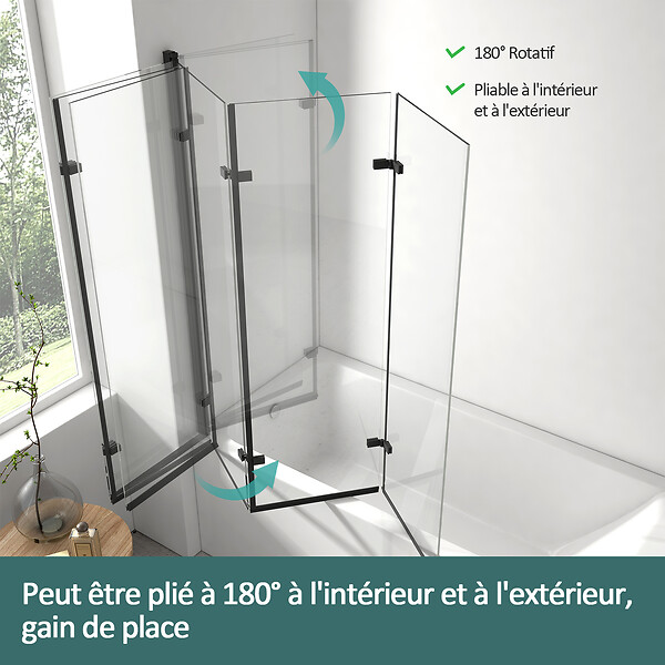 EMKE - EMKE Pare-baignoire paroi de douche pour baignoire noir mat 3 parties pliable 120x140cm pare-baignoire 6mm NANO GLASS - large