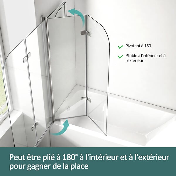 EMKE - EMKE Pare-Baignoire 110 x 140 cm – Paroi de Douche Pliable en Verre Trempé 6 mm avec Revêtement Nano, Installation Réversible - large