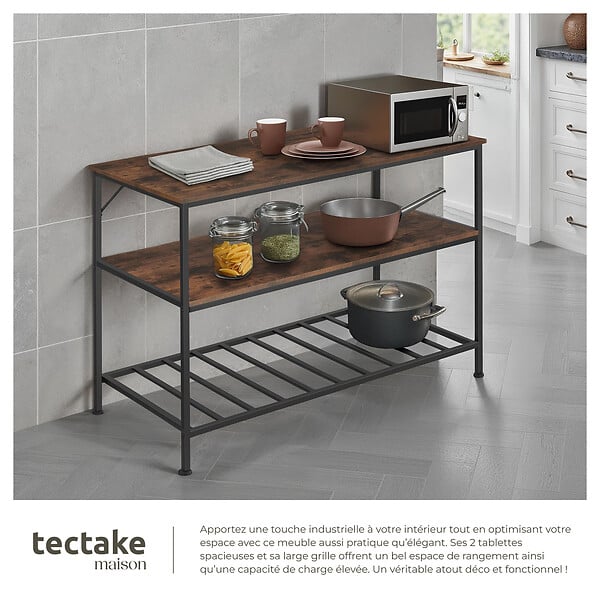 TECTAKE - Étagère de cuisine Akeley Bois foncé industriel, rustique - large
