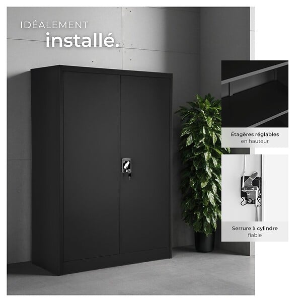 TECTAKE - Armoire métallique à dossiers 4 niveaux 140x90x40cm noir - large