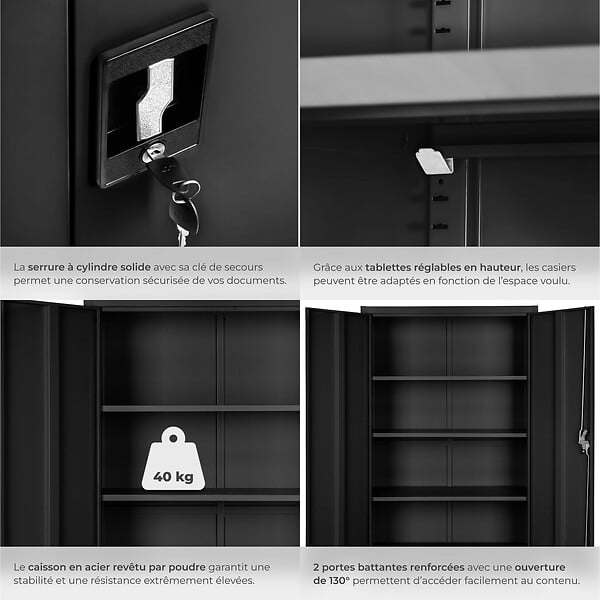 TECTAKE - Armoire métallique à dossiers 4 niveaux 140x90x40cm noir - large