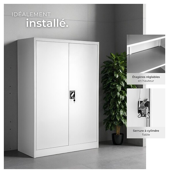 TECTAKE - Armoire métallique à dossiers 4 niveaux 140x90x40cm gris - large