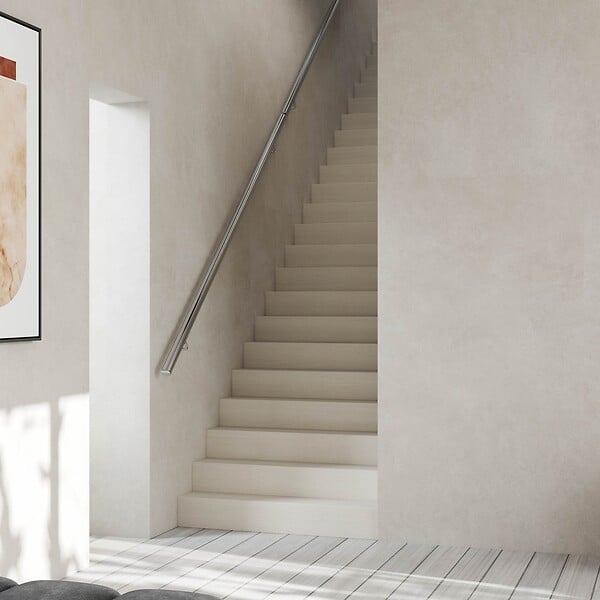 AICA SANITAIRE - Main courante - En acier inoxydable 304 - 120cm - Rampe escalier mural avec embouts - Pour intérieur et extérieur - Avec supports muraux - large