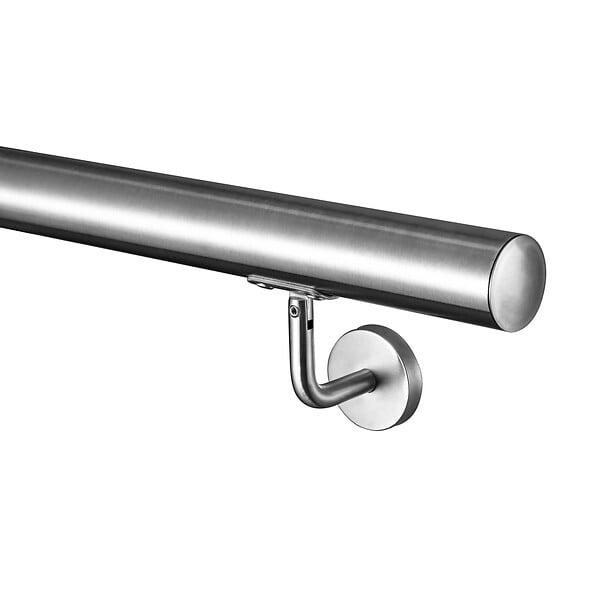AICA SANITAIRE - Main courante - En acier inoxydable 304 - 120cm - Rampe escalier mural avec embouts - Pour intérieur et extérieur - Avec supports muraux - large