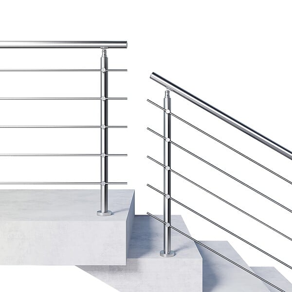AICA SANITAIRE - Garde-corps 180cm argenté, 1 main courante, 5 traverses, inox 201, intérieur et extérieur, design moderne - kit complet - large