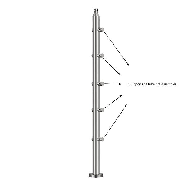 AICA SANITAIRE - Garde-corps 150cm argenté, 1 main courante, 5 traverses, inox 201, intérieur et extérieur, design moderne - kit complet - large