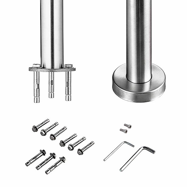AICA SANITAIRE - Garde-corps 200cm argenté, 1 main courante, 3 traverses, inox 201, intérieur et extérieur, design moderne - kit complet - large