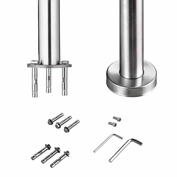 AICA SANITAIRE - Garde-corps 150cm argenté, 1 main courante, 3 traverses, inox 201, intérieur et extérieur, design moderne - kit complet - large