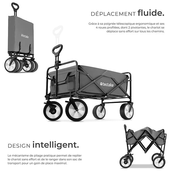 TECTAKE - Chariot pliable LEON avec freins, capacité de charge 80kg gris - large