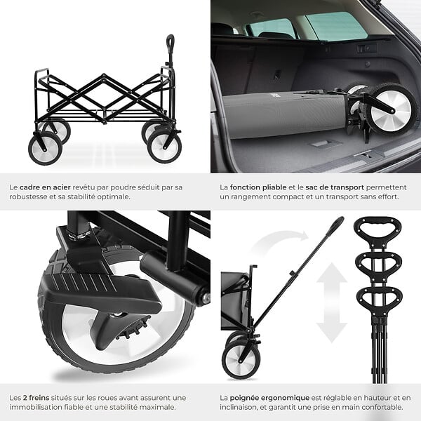 TECTAKE - Chariot pliable LEON avec freins, capacité de charge 80kg gris - large