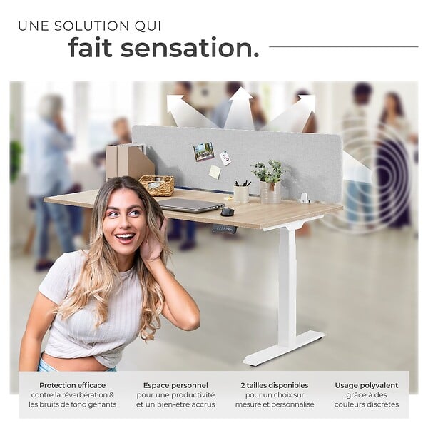 TECTAKE - Cloison de bureau Noisy avec coins arrondis gris - large