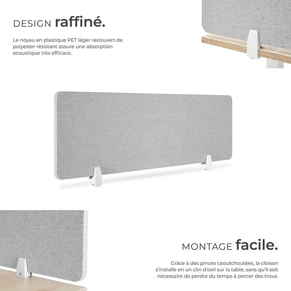 TECTAKE - Cloison de bureau Noisy avec coins arrondis gris - large