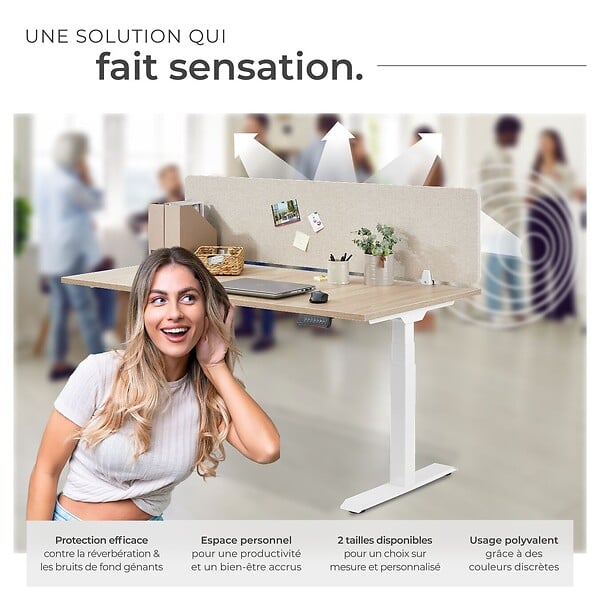 TECTAKE - Cloison de bureau Noisy avec coins arrondis beige - large