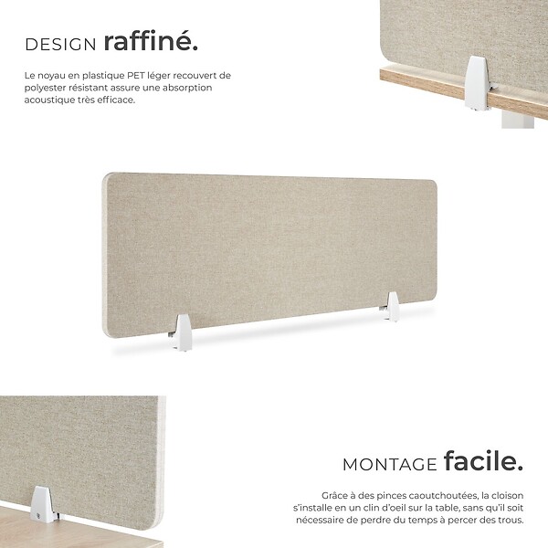 TECTAKE - Cloison de bureau Noisy avec coins arrondis beige - large