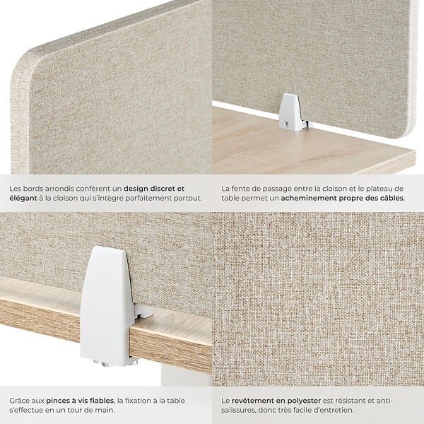 TECTAKE - Cloison de bureau Noisy avec coins arrondis beige - large