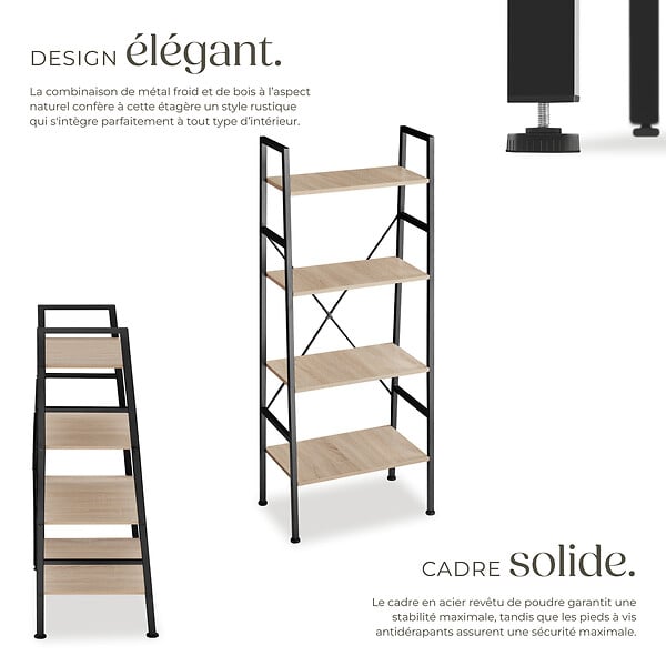 TECTAKE - Etagère échelle NEWCASTLE style industriel 57,5 x 35,5 x 139 cm Bois clair industriel, Chêne Sonoma - large
