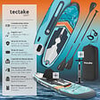 TECTAKE - Planche de stand up paddle gonflable 2 en 1 kit complet turquoise orange 288 x 77 x 22,5 cm polyvalente - vignette