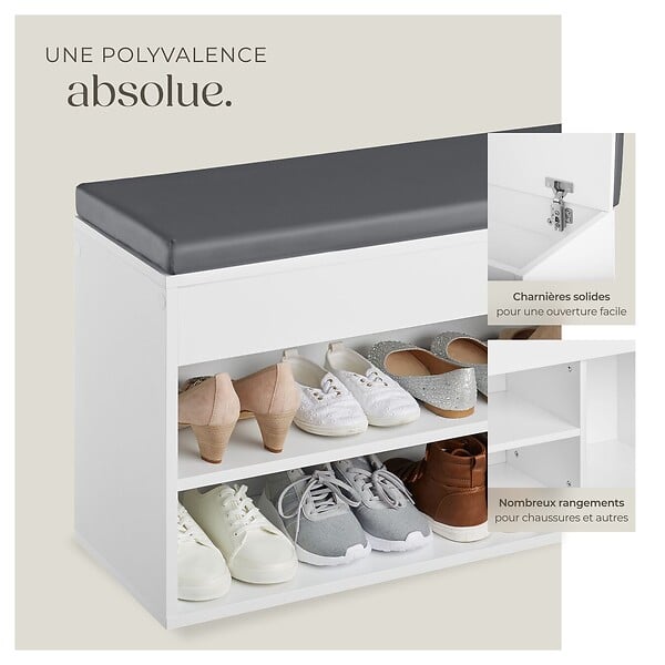 TECTAKE - Banc à chaussures NATALYA avec coussin d'assise 104x30x49cm blanc - large