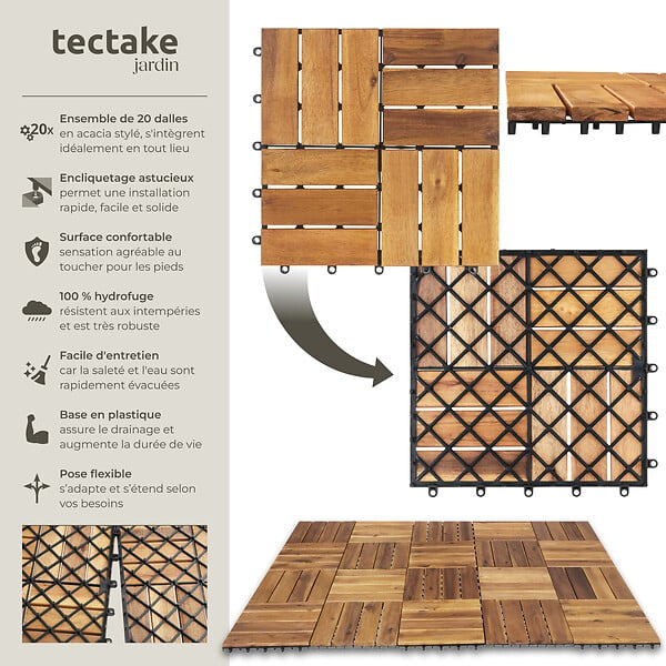 TECTAKE - Dalles de terrasse TABULA 12 lames marron - large