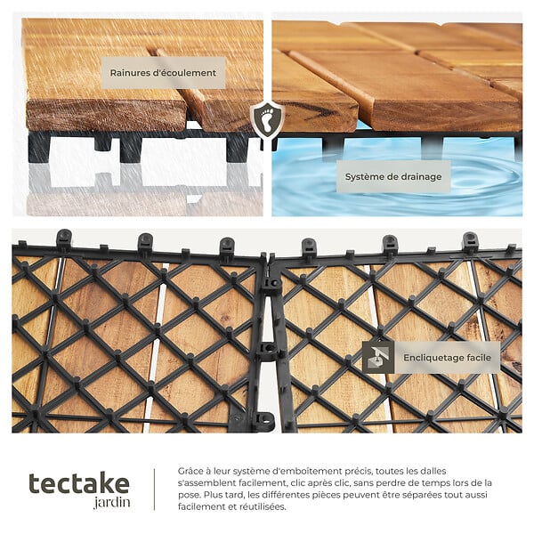 TECTAKE - Dalles de terrasse TABULA 12 lames marron - large