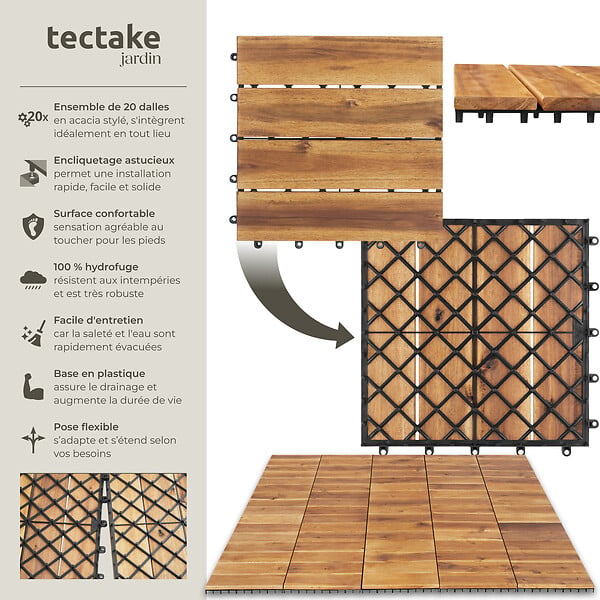 TECTAKE - Dalles de terrasse TABULA 4 lames marron - large