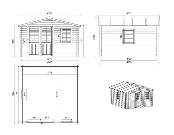 ALTANKA - Abri de jardin en bois - 16m2 - 4x4m - Ep. 40mm - Couleur: naturel - DOM611 - large