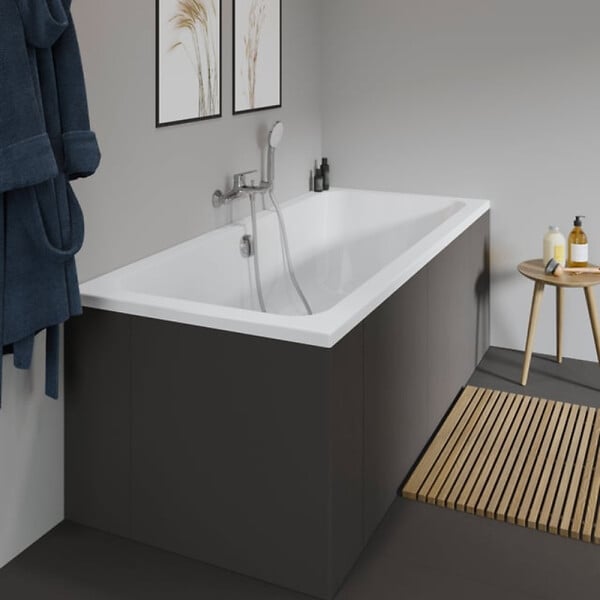 DURAVIT - Baignoire droite D-Code bonde au cente 180 x 80 cm + Pare bain AURYS Raywall chromé version droite - large