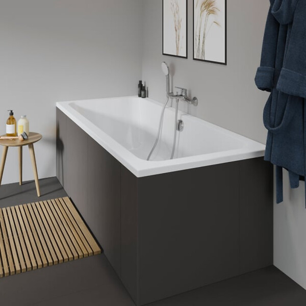 DURAVIT - Baignoire droite D-Code bonde au cente 180 x 80 cm + Pare bain AURYS Raywall chromé version gauche - large