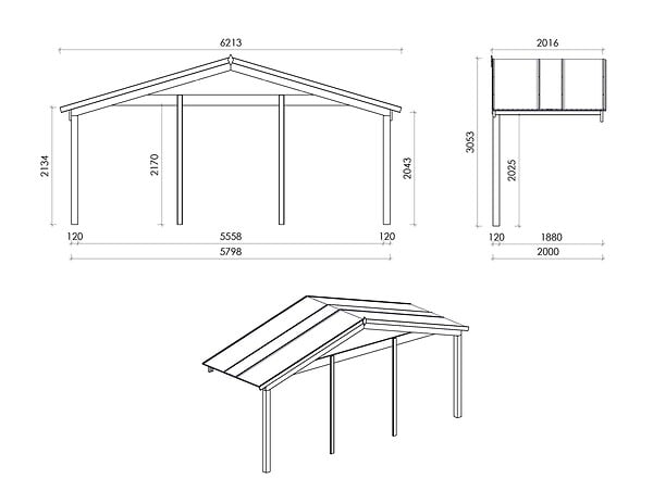 ALTANKA - Avant-toit en bois 6x2m pour le chalet de jardin 6m, couleur naturel - DOM553 - large