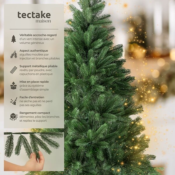 TECTAKE - Sapin de Noël artificiel moulé par injection avec support métallique vert - large