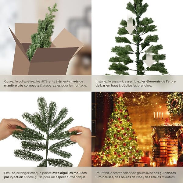 TECTAKE - Sapin de Noël artificiel moulé par injection avec support métallique vert - large