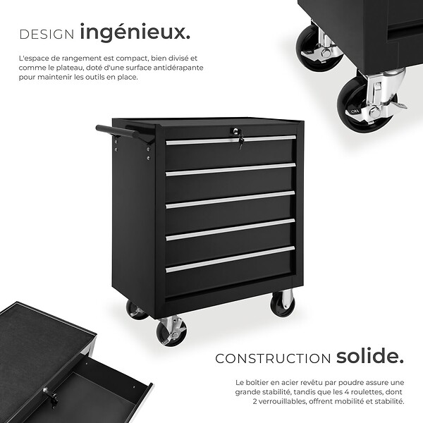 TECTAKE - Servante d'atelier 5 tiroirs noir - large