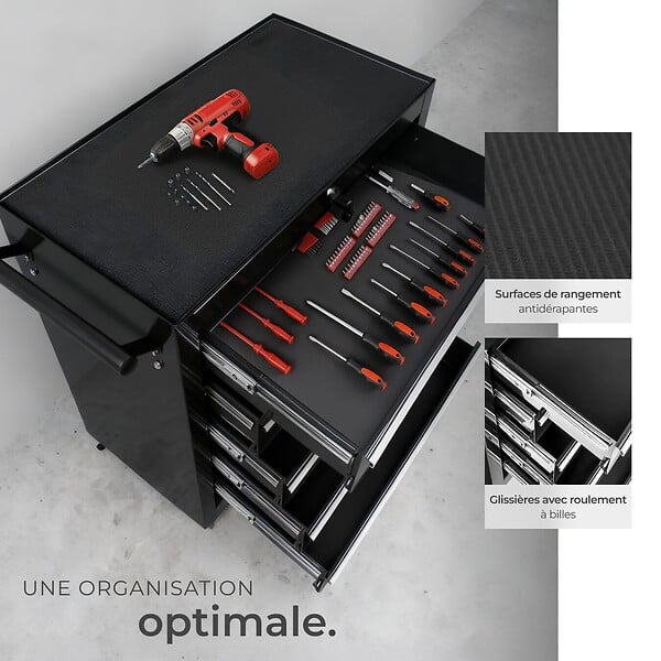 TECTAKE - Servante d'atelier 5 tiroirs noir - large