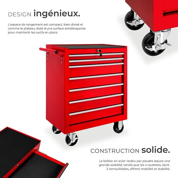 TECTAKE - Servante d'atelier 7 tiroirs rouge - large