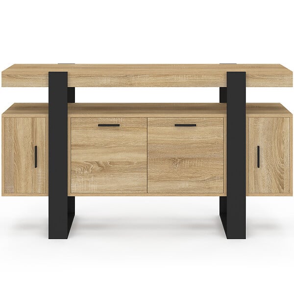 ID MARKET - Buffet 140 cm PHOENIX 4 portes bois et noir - large