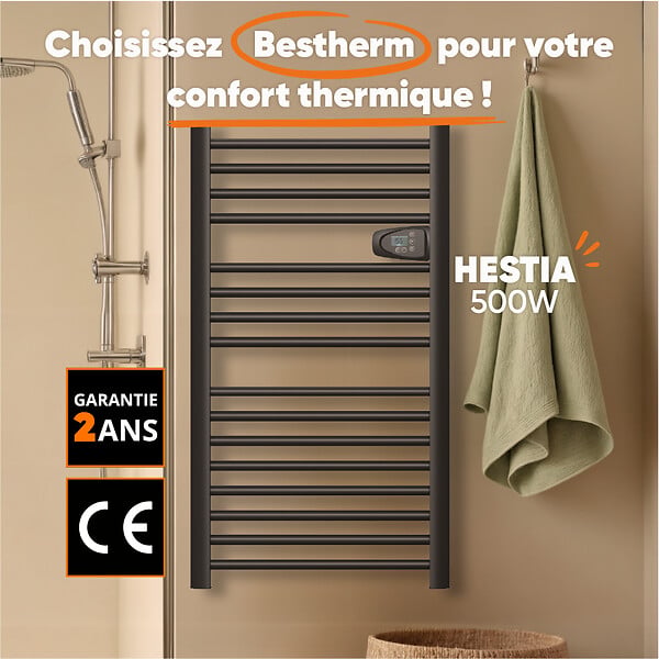 BESTHERM - Sèche-serviette électrique sans fluide - BESTHERM - HESTIA 500W - noir - large