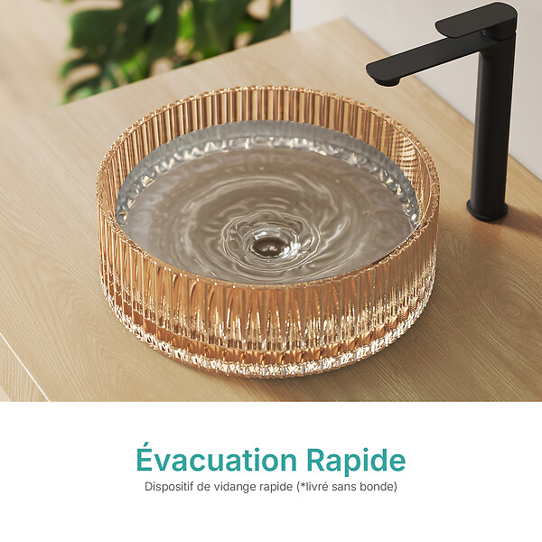 EMKE - EMKE Vasque à Poser en Verre Cristal 400 × 400 ×120 mm, Rond, Lavabo en Verre Or Rose - large