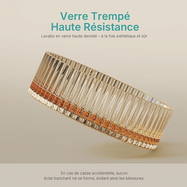 EMKE - EMKE Vasque à Poser en Verre Cristal 400 × 400 ×120 mm, Rond, Lavabo en Verre Or Rose - large