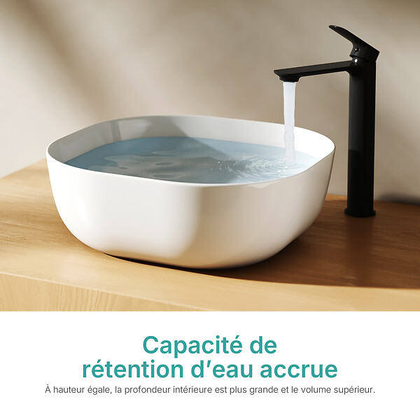 EMKE - EMKE Vasque à poser céramique 415×415×145 mm, Lavabo salle de bain carré, Lavabo en céramique blanc brillant - large