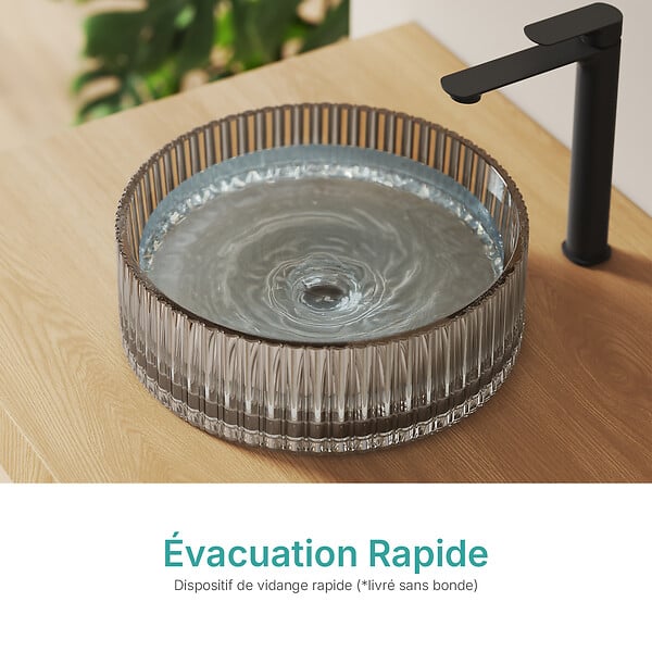 EMKE - EMKE Vasque à Poser en Verre Cristal 400 × 400 ×120 mm, Rond, Lavabo en Verre Transparent Gris - large