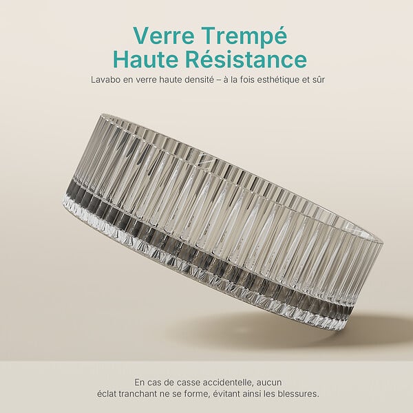 EMKE - EMKE Vasque à Poser en Verre Cristal 400 × 400 ×120 mm, Rond, Lavabo en Verre Transparent Gris - large