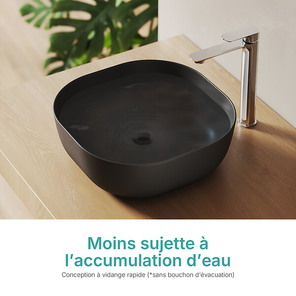 EMKE - EMKE Vasque à poser céramique 415×415×145 mm, Lavabo salle de bain carré, Lavabo en céramique noir mat - large